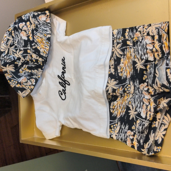 Janie and Jack 3 piece Tropical Twill Short Outfit T-Shirt & Hat Black 3-6 Month - Picture 7 of 11